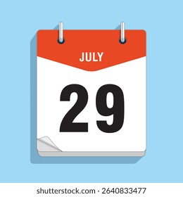 Daily Wall Calendar 29th July, vector stock isolated, eps