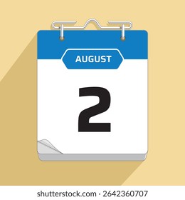 Daily Wall Calendar 2nd August, vector stock isolated, eps