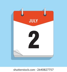 Daily Wall Calendar 2nd July, vector stock isolated, eps