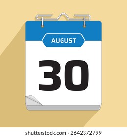 Daily Wall Calendar 30th August, vector stock isolated, eps
