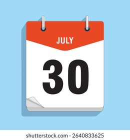 Daily Wall Calendar 30th July, vector stock isolated, eps
