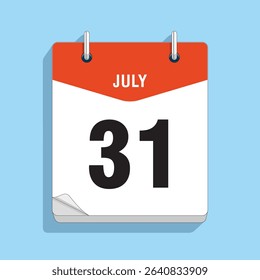 Daily Wall Calendar 31th July, vector stock isolated, eps