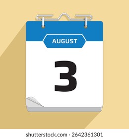 Daily Wall Calendar 3rd August, vector stock isolated, eps