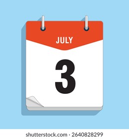 Daily Wall Calendar 3rd July, vector stock isolated, eps
