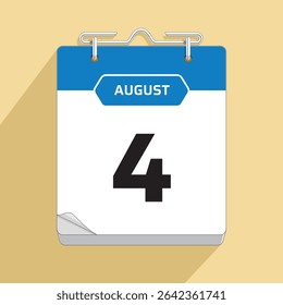 Daily Wall Calendar 4th August, vector stock isolated, eps