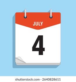 Daily Wall Calendar 4th July, vector stock isolated, eps