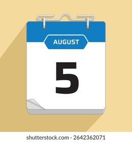 Daily Wall Calendar 5th August, vector stock isolated, eps