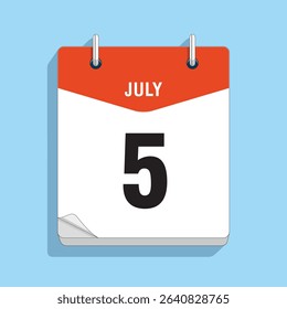 Daily Wall Calendar 5th July, vector stock isolated, eps