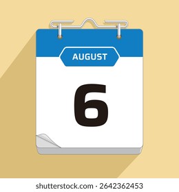 Daily Wall Calendar 6th August, vector stock isolated, eps