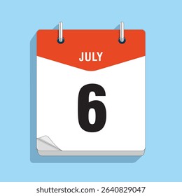 Daily Wall Calendar 6th July, vector stock isolated, eps