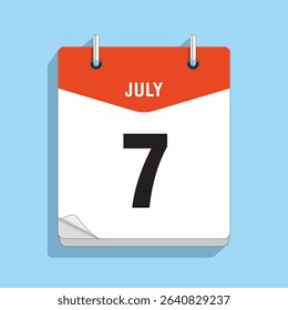 Daily Wall Calendar 7th July, vector stock isolated, eps