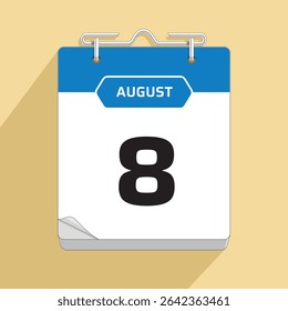 Daily Wall Calendar 8th August, vector stock isolated, eps