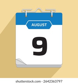 Daily Wall Calendar 9th August, vector stock isolated, eps