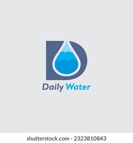 DAILY WATER logo design idea vector, combination letter D and water drop draw, suitable use for symbol and icon to describe healthy water 