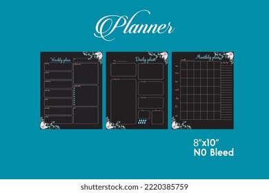 Daily, Weekly and Monthly Planner  With Floral And Black Background