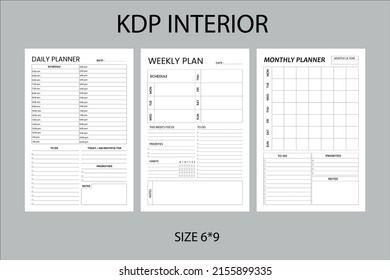 daily weekly monthly planner kdp template. Minimalist planner pages templates. Daily planner journal template