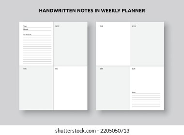 Daily, weekly and monthly planner template design. Organizer page, diary, and daily control book. Life planners, weekly and days office schedule organizer
