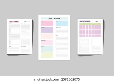  Daily, weekly, monthly planner template design