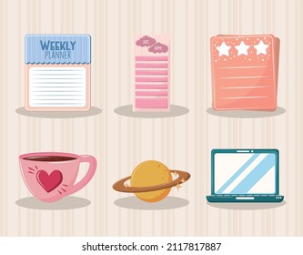 daily, weekly planner icon set