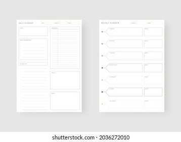 Daily and weekly planner template. Set of planner and to do list. Modern planner template set. Vector illustration.