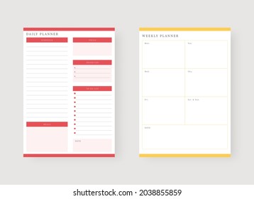 Daily and weekly planner template. Set of planner and to do list. Modern planner template set. Vector illustration.