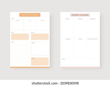 Daily and weekly planner template. Set of planner and to do list. Modern planner template set. Vector illustration.