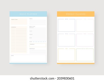 Daily and weekly planner template. Set of planner and to do list. Modern planner template set. Vector illustration.