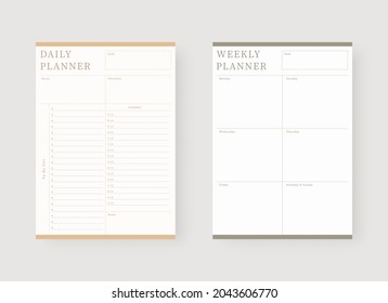 Daily and weekly planner template. Set of planner and to do list. Modern planner template set. Vector illustration.