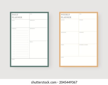 Daily and weekly planner template. Set of planner and to do list. Modern planner template set. Vector illustration.