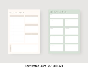 Daily and weekly planner template. Set of planner and to do list. Modern planner template set. Vector illustration.