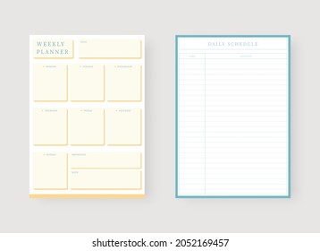 Daily and weekly planner template. Set of planner and to do list. Modern planner template set. Vector illustration.