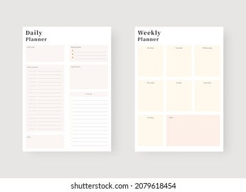 Daily and weekly planner template. Set of planner and to do list. Modern planner template set. Vector illustration.