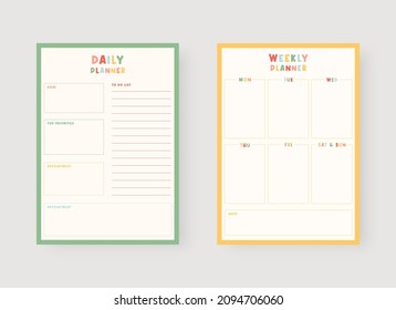 Daily and weekly planner template. Set of planner and to do list. Modern planner template set. Vector illustration.
