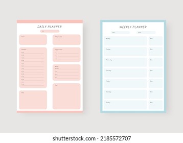 Daily and weekly planner template. Set of planner and to do list. Modern planner template set. Vector illustration.