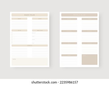 Daily and weekly planner template. Set of planner and to do list. Modern planner template set. Vector illustration.