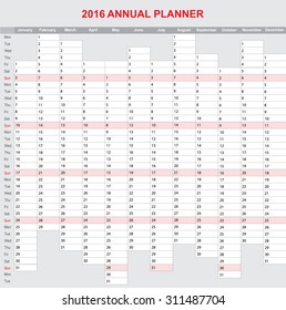 Daily weekly vector 2016 planner calendar template colorful organizer