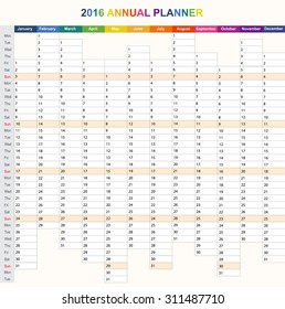 Daily weekly vector 2016 planner calendar template colorful organizer