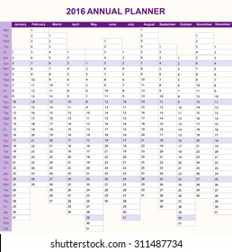 Daily weekly vector 2016 planner calendar template colorful organizer