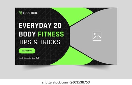 Daily workout tips and tricks geometric fitness thumbnail banner template design, fully editable vector eps 10 file formate