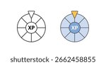 Daily XP spin wheel icon with XP—perfect for gamified learning platforms, daily reward systems, and student engagement features.