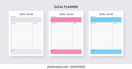 Daily and  Yearly Printable Goal planner, Goal Progress, Productivity Planner