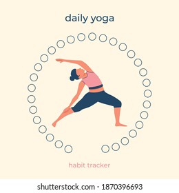 Daily Yoga. 31 Days Of Sports. Habit Tracker. 31 Days Of Yoga. Challenge Tracker. Flat Vector.