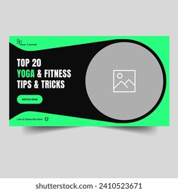 Daily yoga and fitness training tricks video thumbnail banner design, workout techniques video thumbnail banner design, fully editable vector eps 10 file format