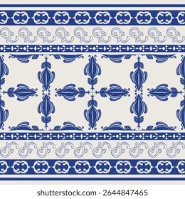 Dainty Elegance Borda com Royal Blue Baroque Ornamento no fundo bege claro. Padrão de arte de flores de motivo abstrato para saudações Capa bordados Tecidos de seda Teclas de rendas Estilo Elaborado