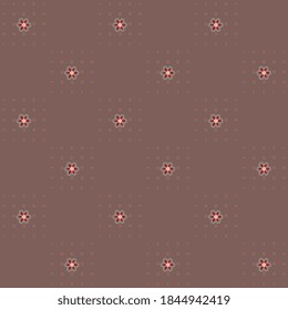 Dainty floral motif abstract glen plaid hand drawn texture small flowers terracotta background. Conceptual gingham check all over print block for apparel textile, ladies dress fabric, fashion garment.