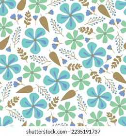 Dainty floral seamless surface pattern. Aesthetic bunch of blooming scandi pressing wildflowers. Overall pattern of flowery texture with white background. Exquisite tileable floral arrangement. 