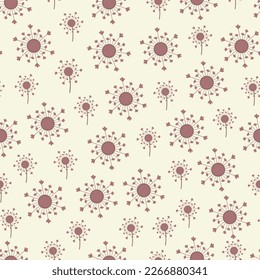 Dainty floral seamless surface pattern. Aesthetic bunch of blooming abstract dandelion flowers. Allover printed flowery texture. Exquisite tileable floral arrangement. Continuous greenery pattern.