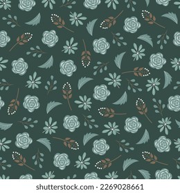 Dainty floral seamless surface pattern. Aesthetic bunch of blooming scandi wildflowers and leaves. Allover printed flowery texture. Exquisite tileable floral arrangement. Continuous greenery pattern.