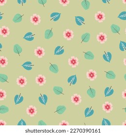 Dainty floral seamless surface pattern. Aesthetic bunch of blooming scandi wildflowers and leaves. Allover printed flowery texture. Exquisite tileable floral arrangement. Continuous greenery pattern.