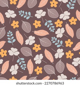 Dainty floral seamless surface pattern. Aesthetic bunch of blooming scandi wildflowers and leaves. Allover printed flowery texture. Exquisite tileable floral arrangement. Continuous greenery pattern.